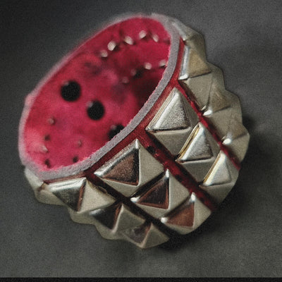 Three Row Pyramid Studded Leather Cuff