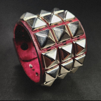 Three Row Pyramid Studded Leather Cuff