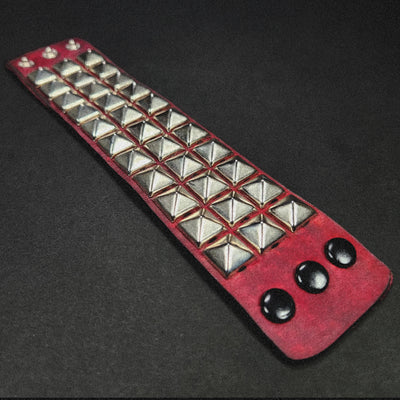 Three Row Pyramid Studded Leather Cuff