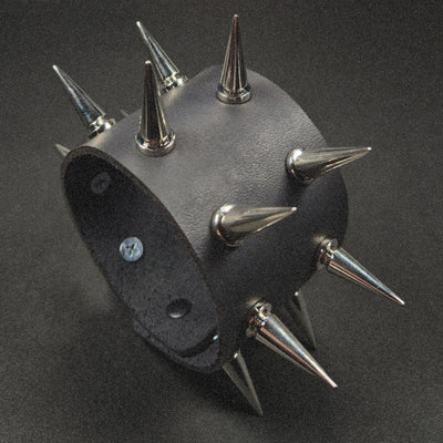 Black Leather Cuff Large Spiked Bracelet