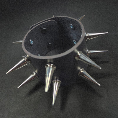 Black Leather Cuff Large Spiked Bracelet