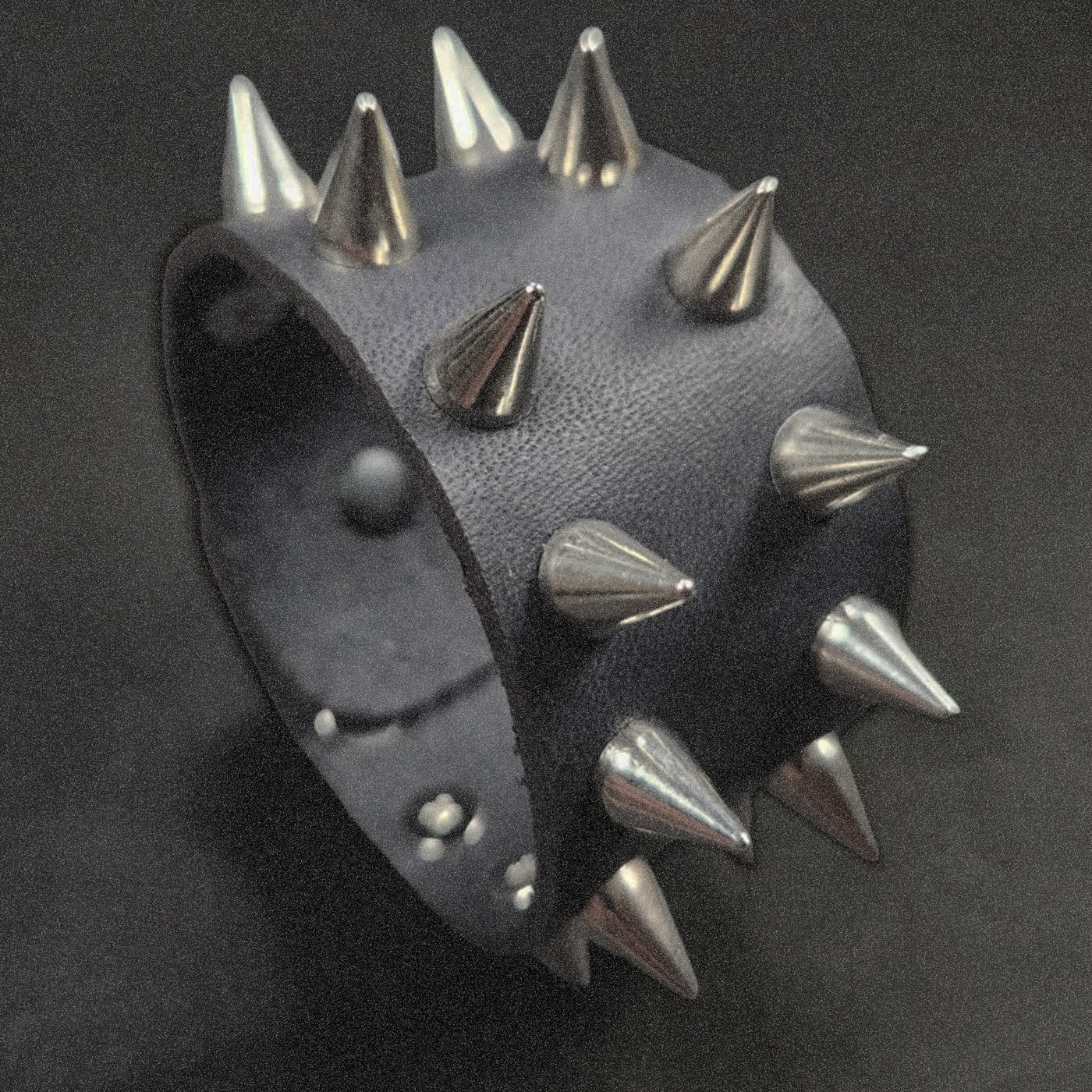 Black And Silver Leather Cuff