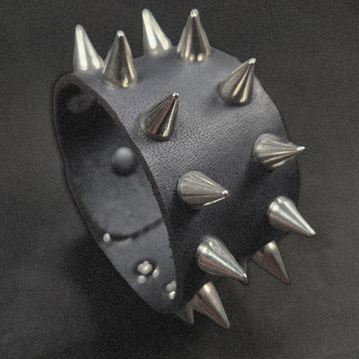 Black And Silver Leather Cuff